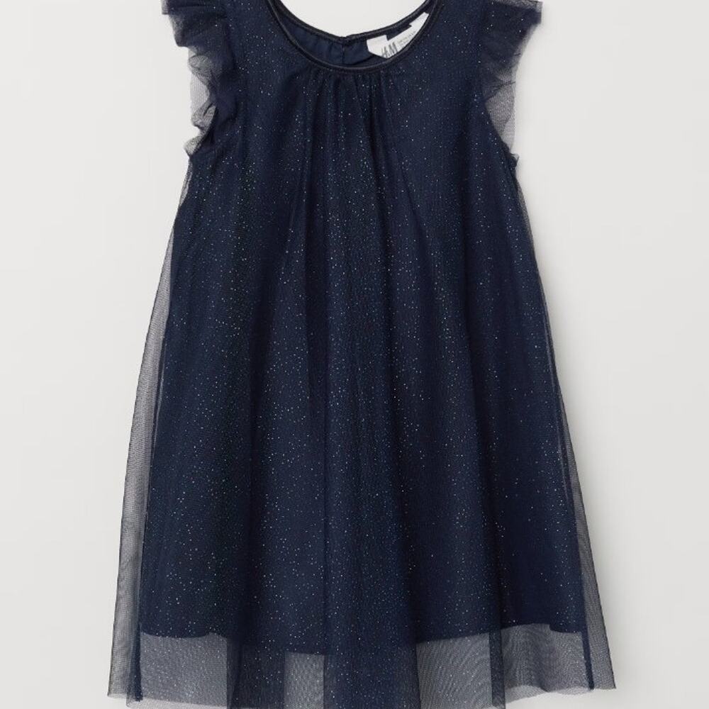 H&M girls Glittery Tulle Dress dark blue toddler girls little kids size 5/6 GUC